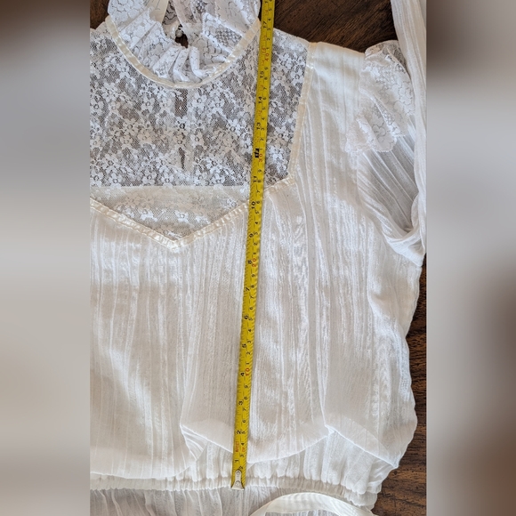 Vintage Cotton Wedding Dress, Long Sleeve, Lace, Flutter Collar, Size 13 - Picture 15 of 15